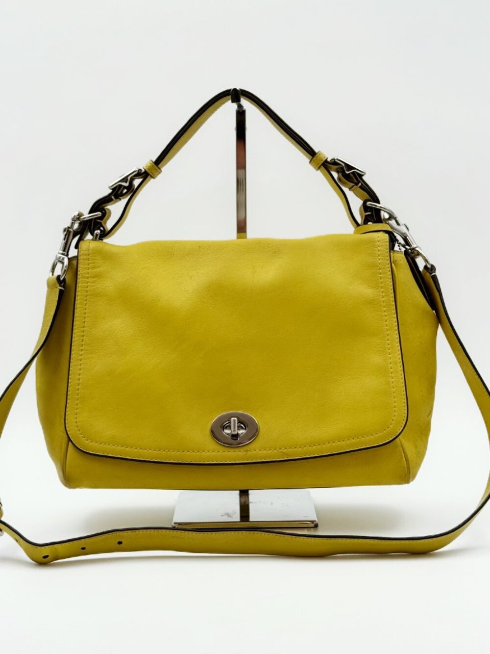 Coach Yellow Leather Flap Shoulder Bag Crossbody Turnlock Satchel Purse